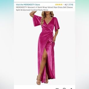 V neck velvet slit dress